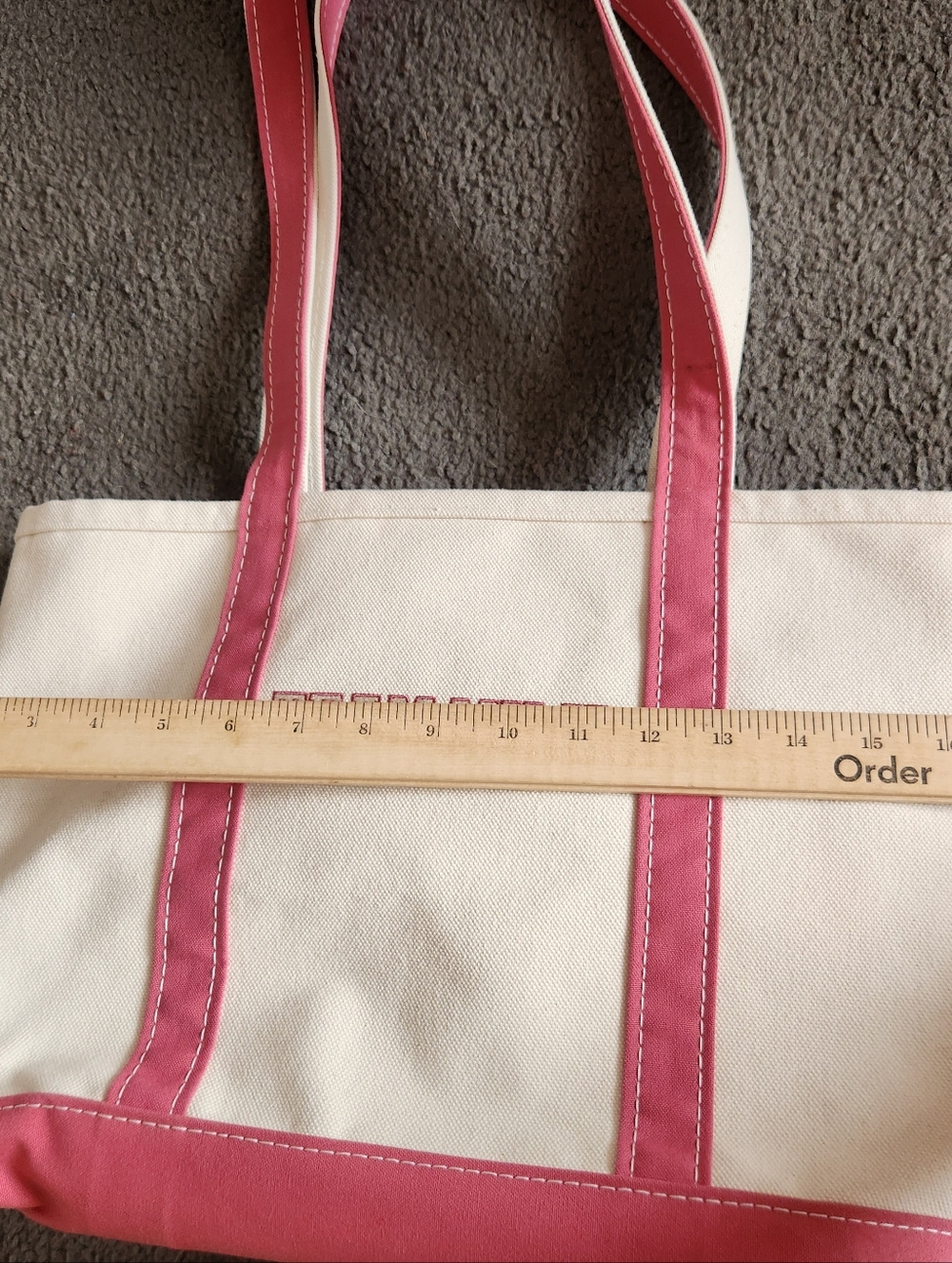 L.L. BEAN Mini Boat & Tote Pink Team Milk Off White Pink Trim Heavyweight Canvas - Picture 7 of 10